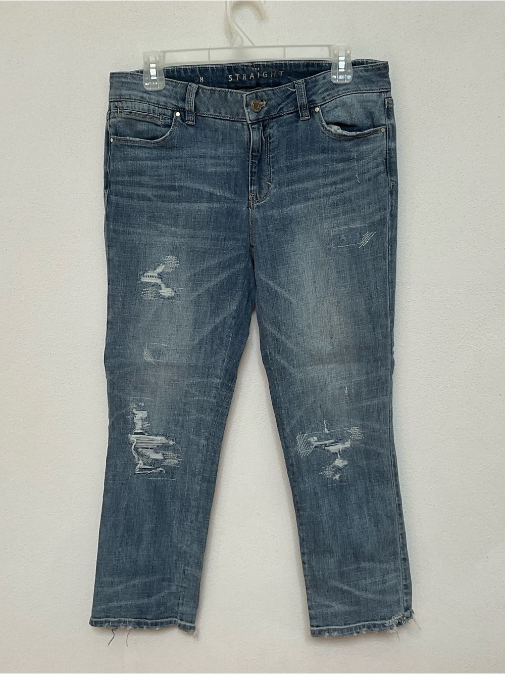 White House Black Market The Straight Distressed Mid Wash Jeans Size 8